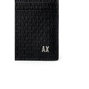 Black textured leather card holder with metallic AX emblem for Armani Exchange wallet