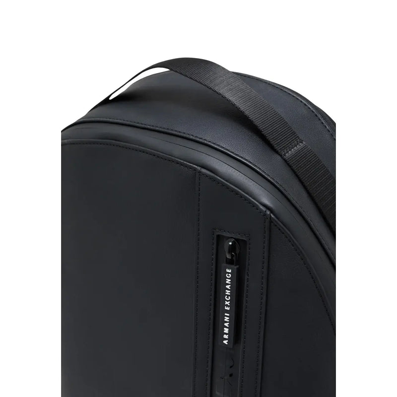 Armani exchange men black polyester backpack with sleek minimalist design and textured fabric front view