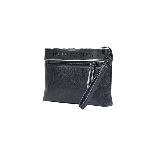 Armani Exchange Schwarze Herren-Handgelenktasche aus Polyester mit strukturiertem Leder und weißem Streifen top