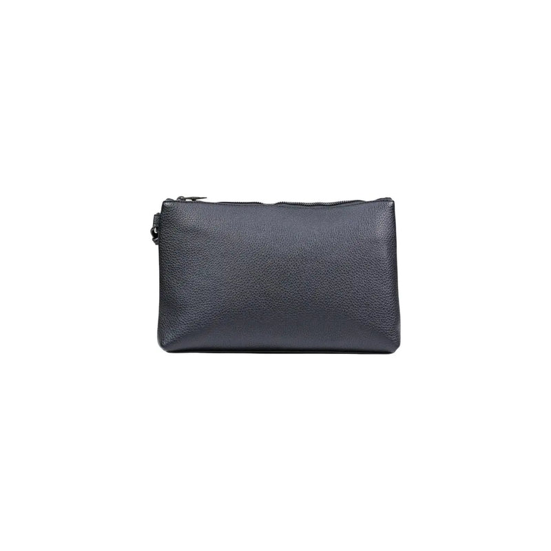 Black pebbled leather zippered pouch from Armani Exchange men polyester handbag 30x20x4 for daily use