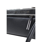 Armani Exchange men black polyester handbag 30x20x4 with textured leather clutch and white-striped zipper pull