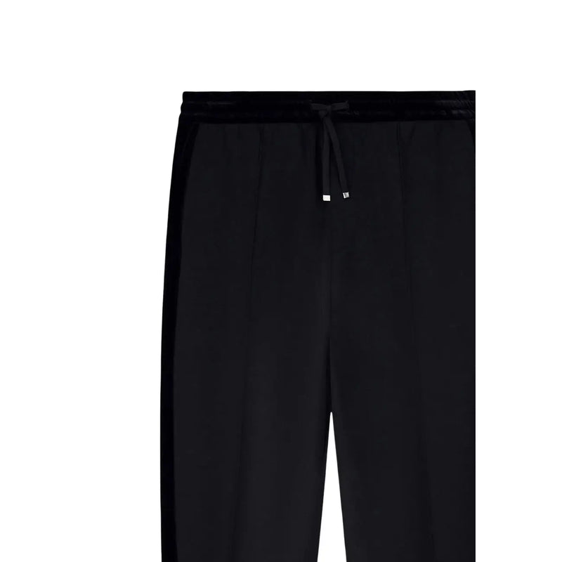 Armani Exchange men black polyester modal joggers with black velvet trim and subtle side stripes in a sleek design
