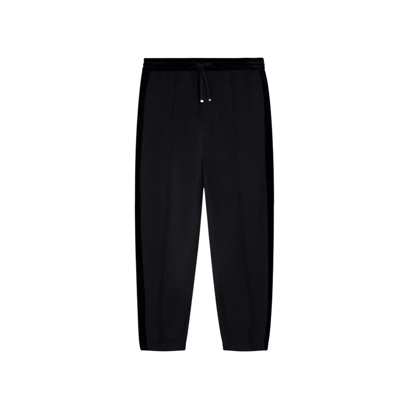 Armani Exchange men black polyester modal tapered joggers with velour waistband and side stripes