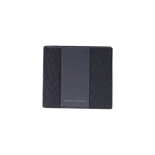 Armani Exchange Portefeuille homme en polyester noir avec motif texturé et empiècement en cuir lisse, 11 x 9 cm