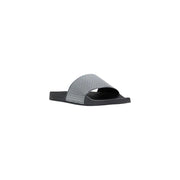 Armani Exchange men black slide sandal with textured silver-toned woven strap made of PVC material