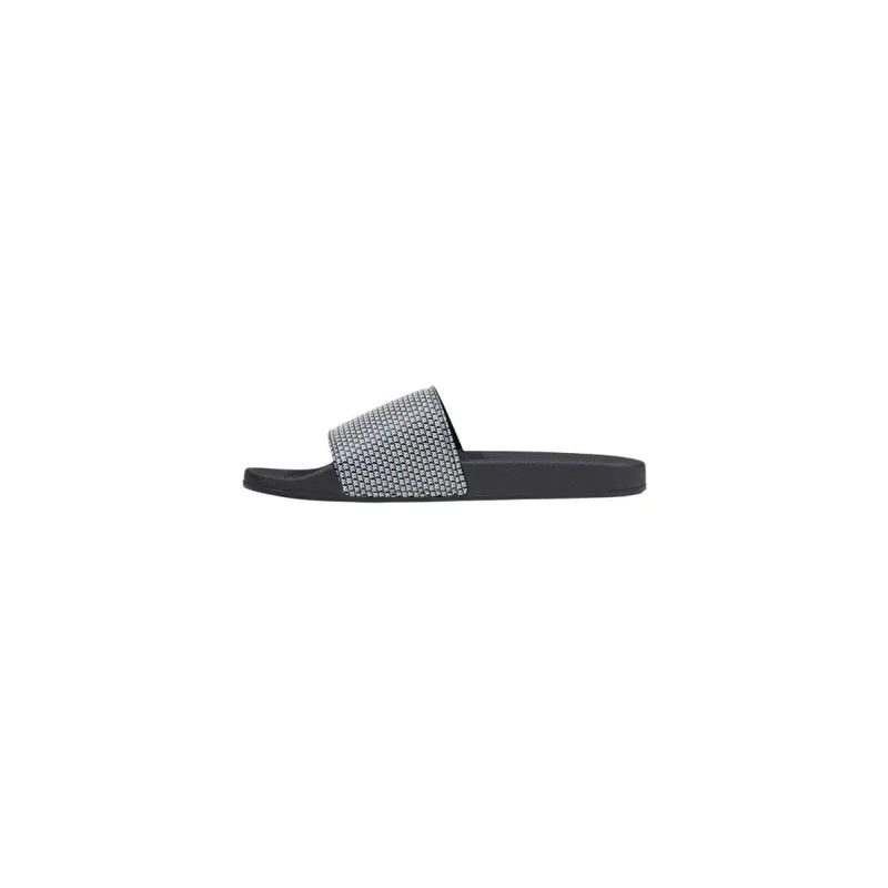 Armani Exchange men black print PVC slippers with textured patterned strap featuring small metallic studs