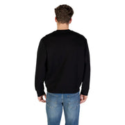 Armani Exchange Men Black Print Round Neck Sweatshirt paired with blue jeans