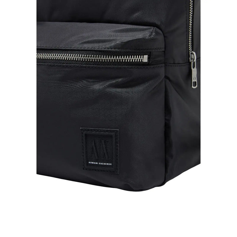 Armani Exchange men black rucksack with textured nylon exterior and silver-toned zippers size 31x45x19 cm