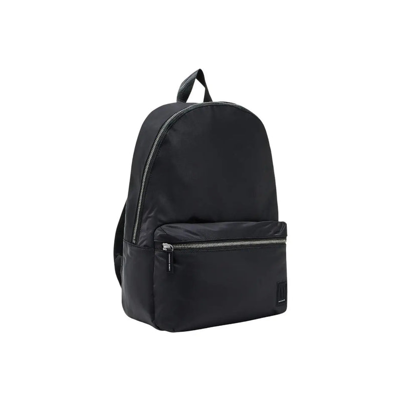 Armani Exchange men black nylon rucksack with silver zippers and logo patch on lower right side size 31x45x19
