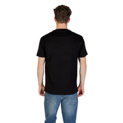Armani Exchange men black short sleeve round neck cotton t shirt showing front with crew neck design