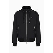 Armani Exchange Schwarze Herren-Zip-Jacke mit silbernen Reißverschlüssen und dezentem Logo auf der Brust im eleganten Blazer-Stil