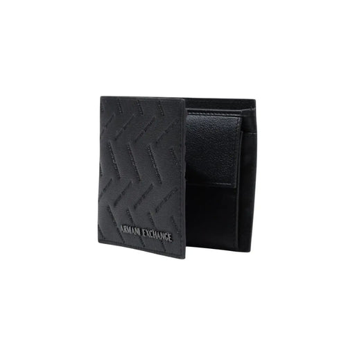 Armani Exchange Portefeuille noir pour homme avec motif diagonal texturé et logo en relief, dimensions : 11 x 10 x 1,5 cm