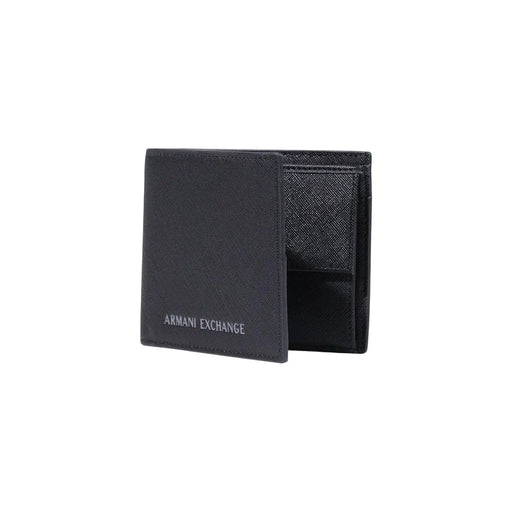 Armani exchange Portefeuille noir pour homme, extérieur en similicuir texturé, intérieur en polyester, logo en relief, largeur 11 cm, hauteur 9 cm.