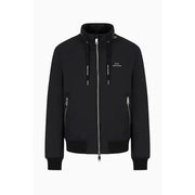 Armani Exchange Blazer noir en polyamide pour homme, zippé avec fermetures éclair argentées et logo discret sur la poitrine, pour un vêtement d'extérieur élégant.