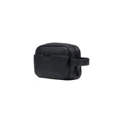 Armani Exchange men black leather toiletry bag with textured surface and handle polyester 23x15x8 cm