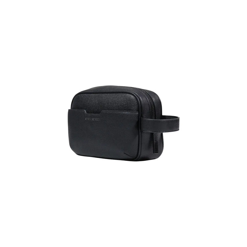 Armani Exchange men black leather toiletry bag with textured surface and handle polyester 23x15x8 cm