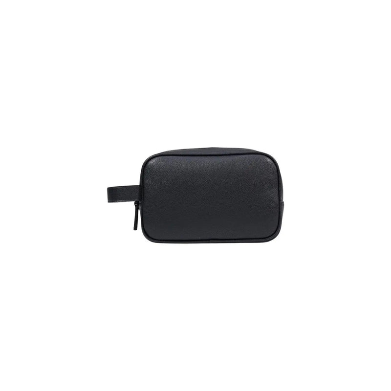 Armani Exchange men black textured leather toiletry bag with short handle and zipper closure 23x15x8 cm