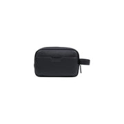 Armani Exchange men black textured leather toiletry bag with embossed logo and short handle in polyester 23x15x8 cm