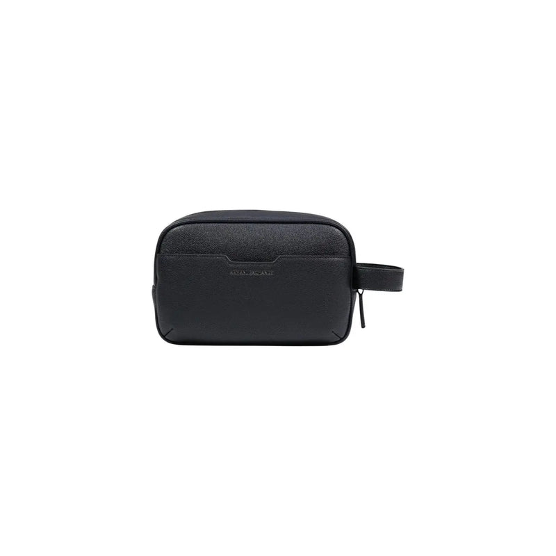 Armani Exchange men black textured leather toiletry bag with embossed logo and short handle in polyester 23x15x8 cm