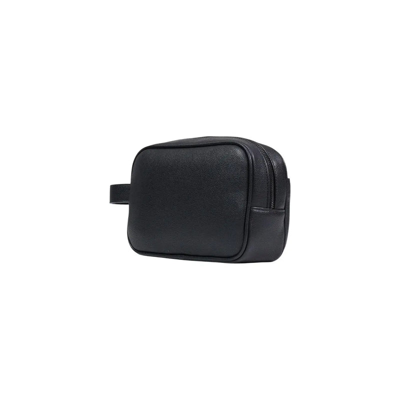 Armani Exchange men black textured leather toiletry bag with short handle and zipper closure 23x15x8 cm