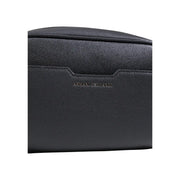 Armani Exchange men black zip handbag in polyester featuring a black textured leather wallet with embossed logo