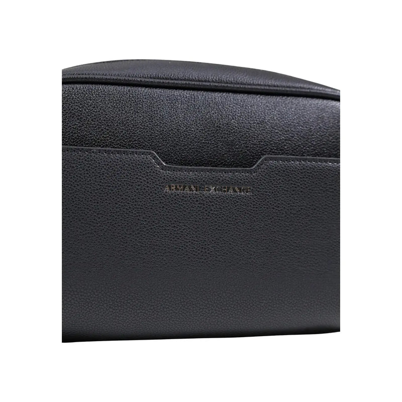 Armani Exchange men black zip handbag in polyester featuring a black textured leather wallet with embossed logo