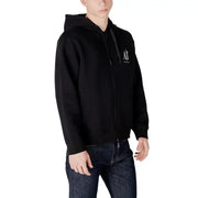 Armani Exchange Schwarzer Herren-Hoodie aus Baumwolle mit Reißverschluss und weißem, gesticktem Logo auf der Brust