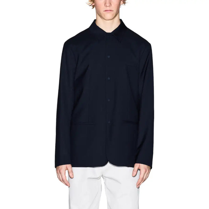 Armani Exchange men blazer black button-up shirt with stand collar and two front pockets