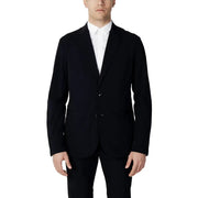 Black Armani Exchange men blazer with sleek tailored fit and two-button single-breasted closure