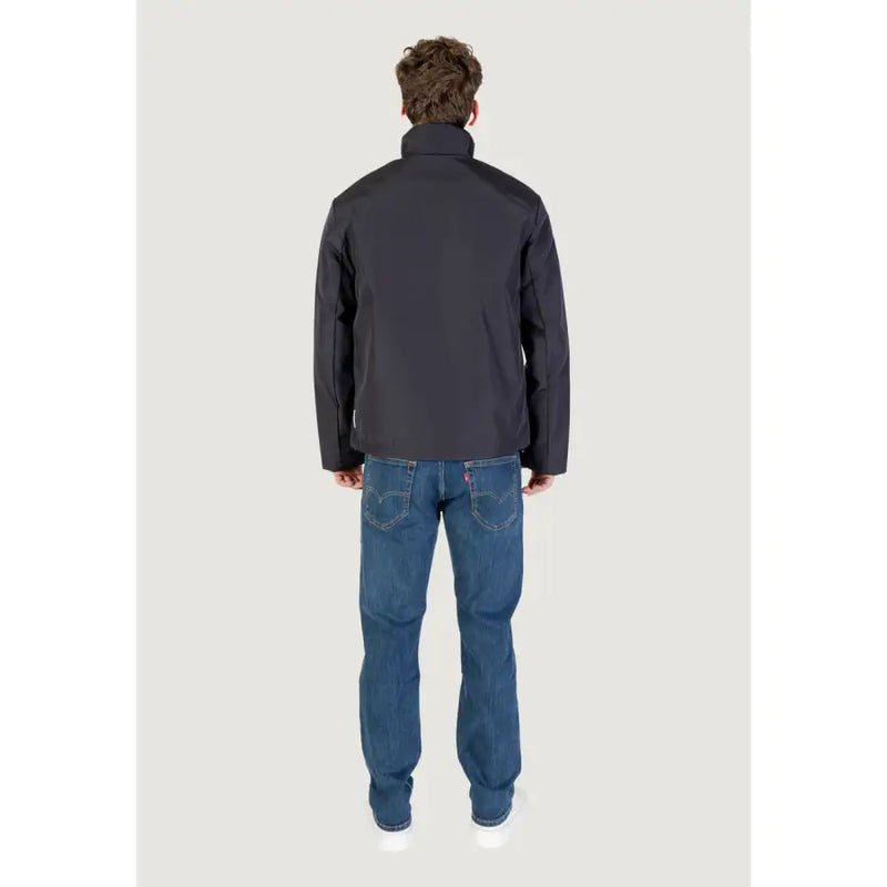 Armani Exchange men blazer in black waterproof fabric with high collar and subtle seam detailing