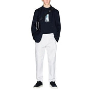 Black leather crossbody bag with sleek minimalist design and subtle branding from Armani Exchange men blazer collection