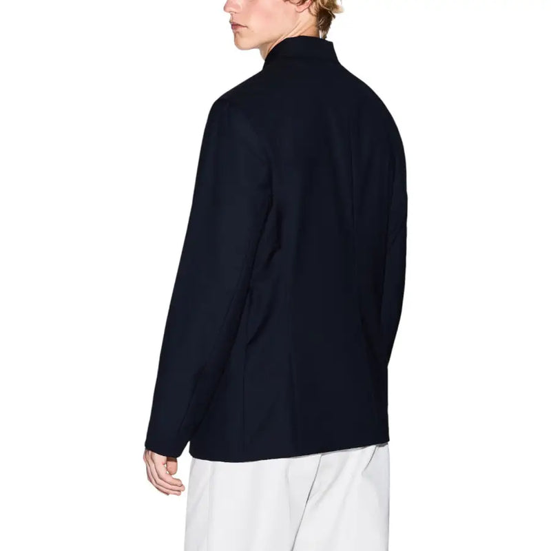 Armani Exchange men blazer in sleek navy blue with modern minimalist design and subtle seam detailing
