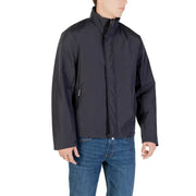 Armani Exchange men blazer black zip-up jacket with high collar and subtle side pockets in premium fabric