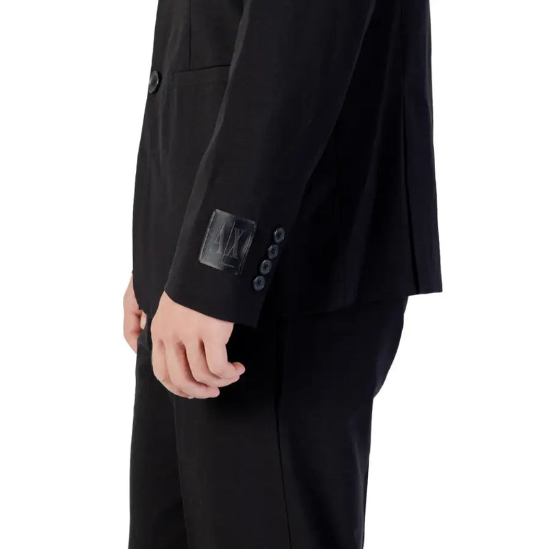 Armani Exchange men blazer black tailored suit jacket with sleek structured design and subtle cuff branding