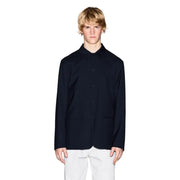 Navy blue Armani Exchange men blazer with stand collar and two front pockets in button-up shirt style