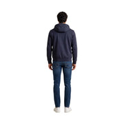 Armani Exchange Herren-Hoodie aus blauem Baumwollmischgewebe mit marineblauer Kapuze und gerippten Bündchen und Saum.