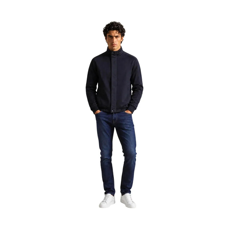 Armani Exchange Herren-Jacke aus marineblauem Baumwollmischgewebe mit Reißverschluss, hohem Kragen und elegantem, modernem Design