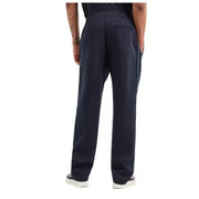 Men’s navy blue Cotton Blend Trousers with white side stripes and drawstring