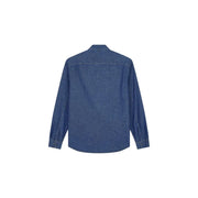 Armani Exchange men blue cotton shirt classic long with subtle textured weave and neatly stitched seams