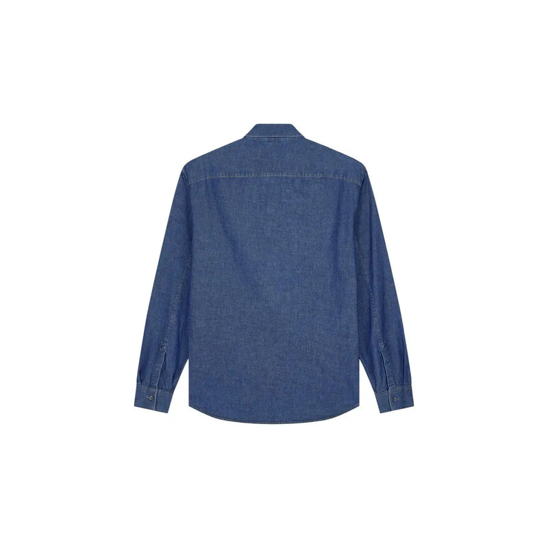 Armani Exchange men blue cotton shirt classic long with subtle textured weave and neatly stitched seams