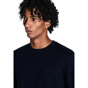 Armani Exchange men black cotton crewneck t shirt with subtle embroidered logo on left chest