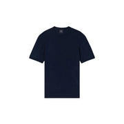 Armani Exchange men blue cotton t shirt navy minimalist short sleeves embroidered logo on left chest