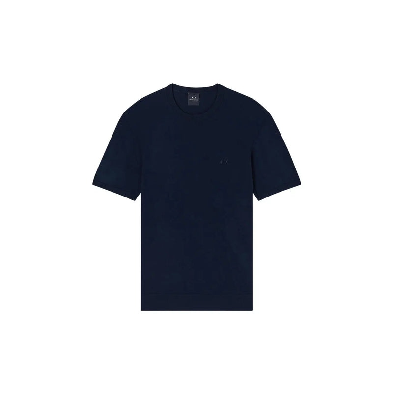 Armani Exchange men blue cotton t shirt navy minimalist short sleeves embroidered logo on left chest