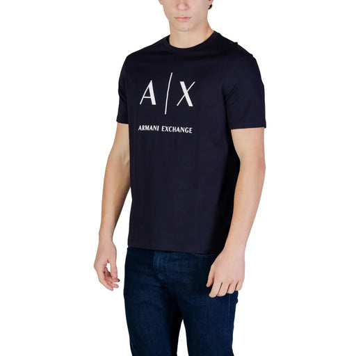 Marineblau Armani Exchange Herren-T-Shirt aus Baumwolle mit Rundhalsausschnitt und weißem AX-Logo auf der Brust