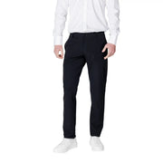 Black tailored Armani Exchange men cotton trousers with sleek modern cut and subtle creasing for spring summer wear
