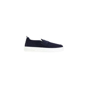 Armani Exchange men blue leather slip on sporty sneaker in navy blue suede with white rubber sole