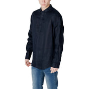 Black linen button-down shirt with classic collar and long sleeves from armani exchange men blue plain linen shirt spring summer