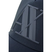 Armani Exchange men blue print polyester black baseball cap with bold matte dark gray ay logo front design