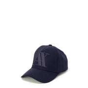 Navy blue Armani Exchange men polyester baseball cap with subtle gray embroidered ax logo front view