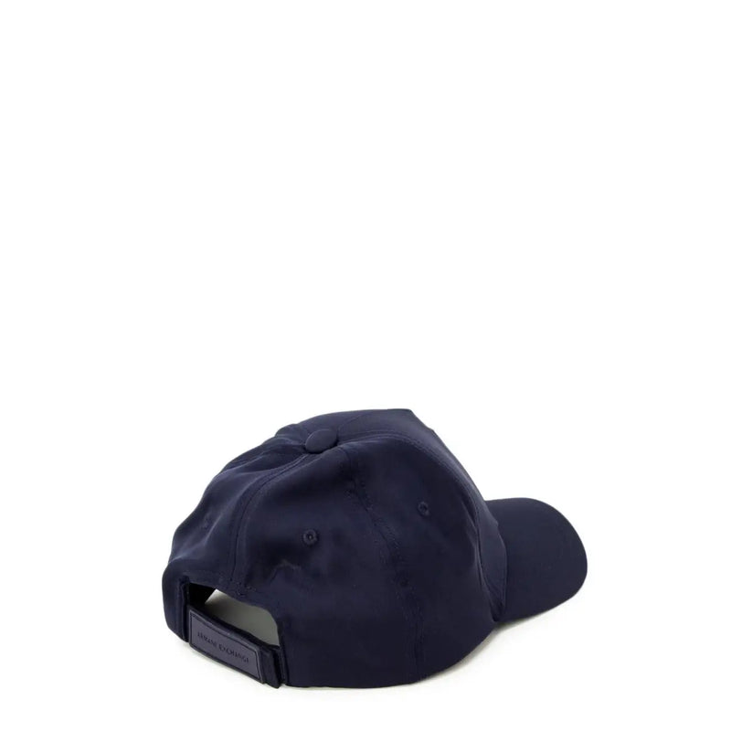 Navy blue Armani Exchange men cap made of polyester with adjustable strap and brand label visible from the back side